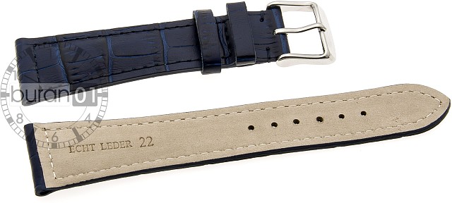   Uhrenarmband Kroko Look 71C Dornschließe - Leder, geprägt - dunkelblau 