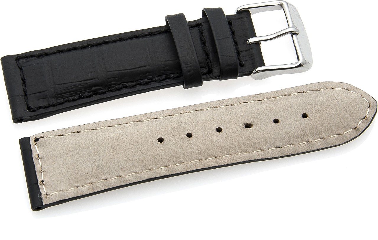   Uhrenarmband Kroko look Dornschließe - Leder, geprägt, XS-Größen - schwarz 
