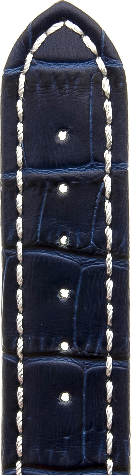   Uhrenarmband Kalimat Dornschließe - Leder, geprägt - dunkelblau mit weißer Naht 