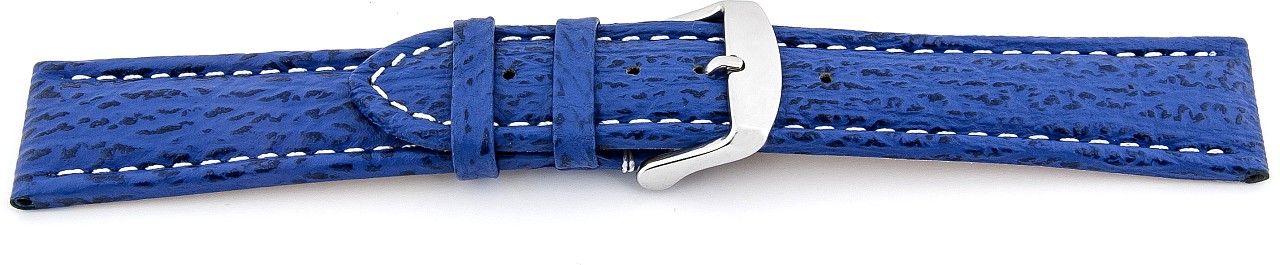   Uhrenarmband Dornschließe - Echt Haifisch, XXL-Größen - blau mit weißer Naht 