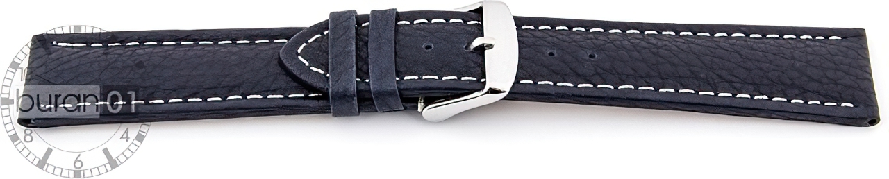   Uhrenarmband Eptide Dornschließe - Leder, genarbt, XXL-Größen - dunkelblau mit weißer Naht 