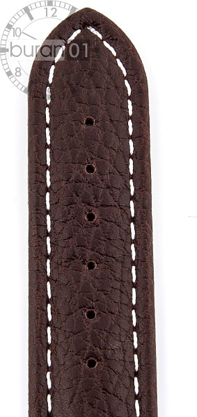   Uhrenarmband Eptide Dornschließe - Leder, genarbt, XXL-Größen - dunkelbraun mit weißer Naht 