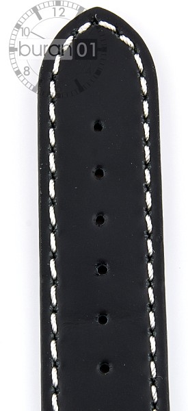   Uhrenarmband 1 Niete Dornschließe - Leder, extra stark - schwarz mit weißer Naht 