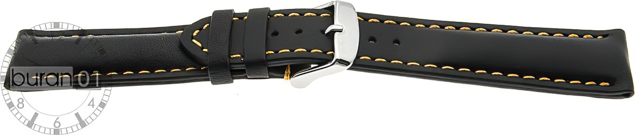   Uhrenarmband 17J Dornschließe - Leder, glatt, Extra gepolstert - schwarz mit oranger Naht 