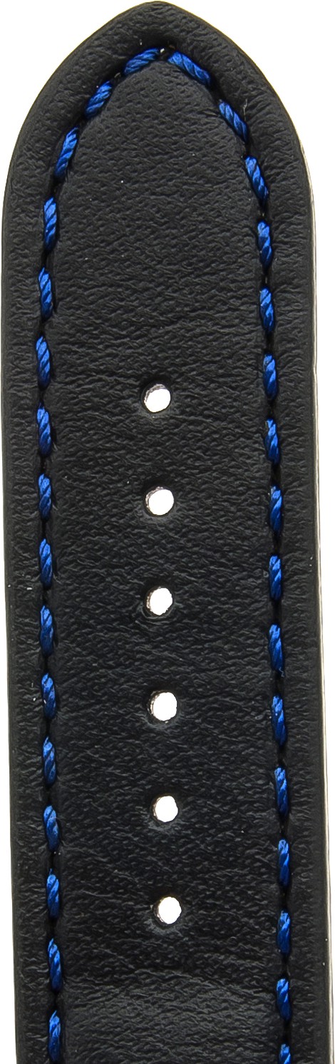   Uhrenarmband 17J Dornschließe - Leder, glatt, Extra gepolstert - schwarz mit blauer Naht 