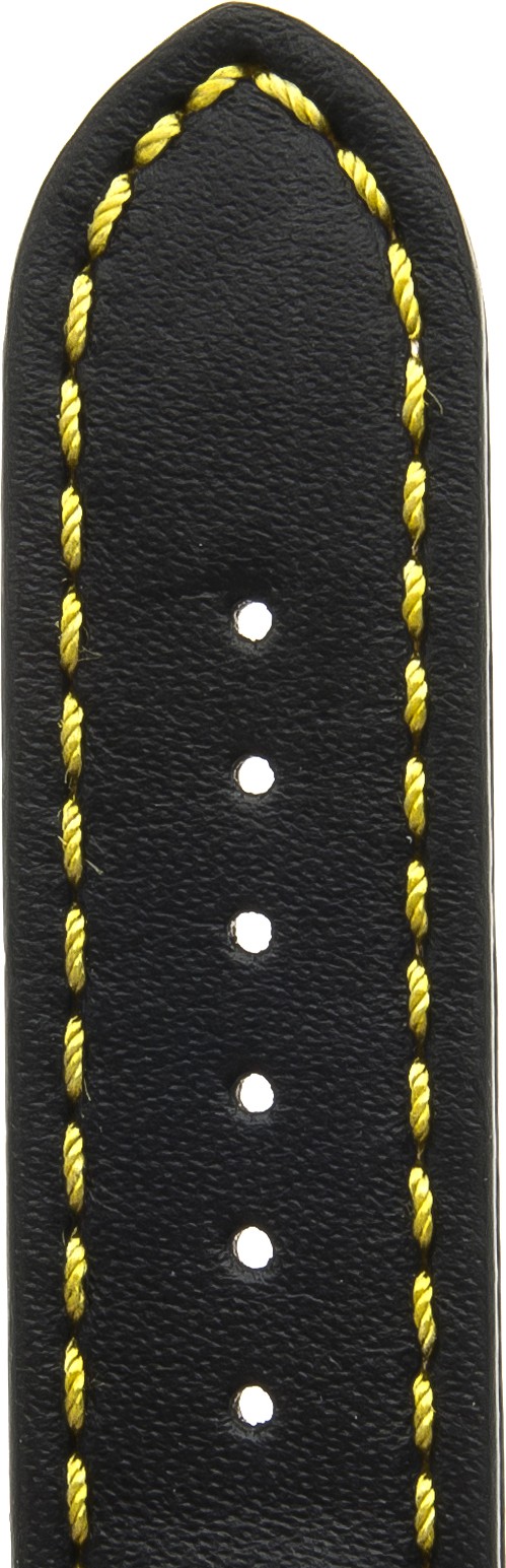   Uhrenarmband 17J Dornschließe - Leder, glatt, Extra gepolstert - schwarz mit gelber Naht 