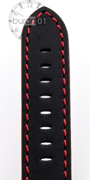  Uhrenarmband Basel Dornschließe - Leder, extra stark - schwarz mit roter Naht 