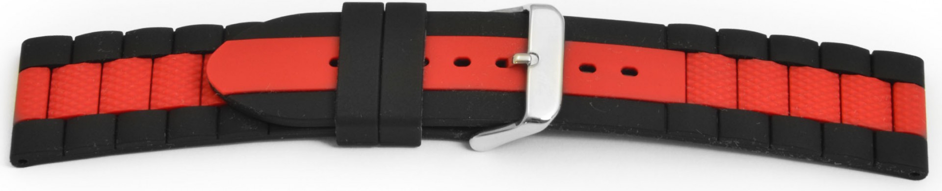   Uhrenarmband Explorer Dornschließe - Silikon - schwarz/rot ohne Naht 