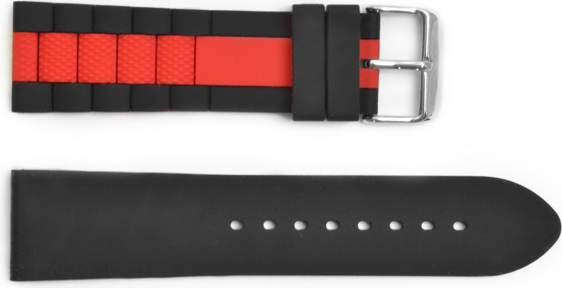   Uhrenarmband Explorer Dornschließe - Silikon - schwarz/rot ohne Naht 