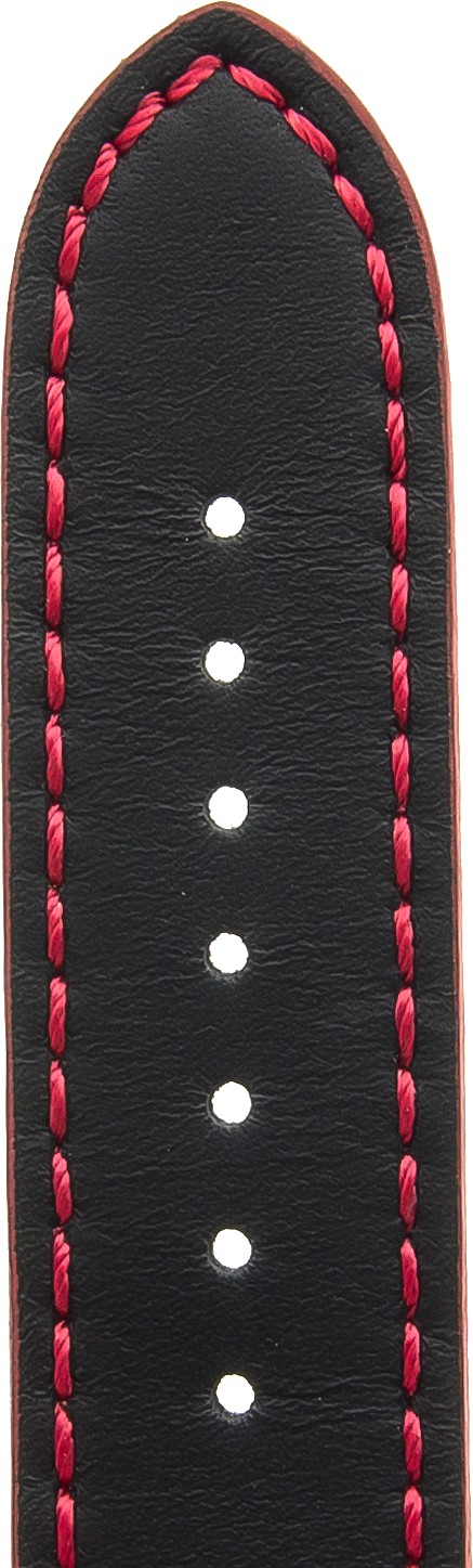   Uhrenarmband Porto Dornschließe - Leder, glatt - schwarz mit roter Naht 