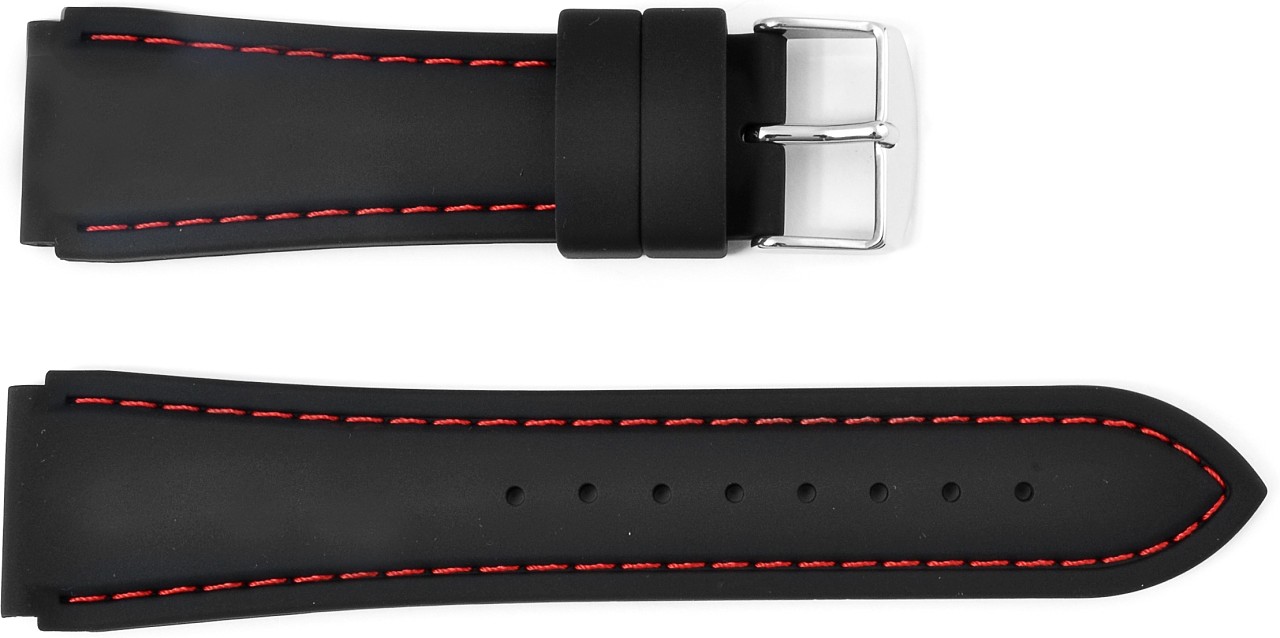  Uhrenarmband Olympic Dornschließe - Silikon - schwarz mit roter Naht 