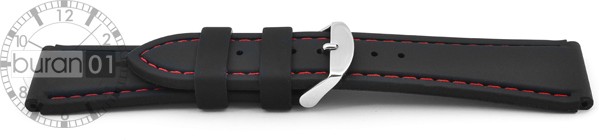   Uhrenarmband Olympic Dornschließe - Silikon - schwarz mit roter Naht 