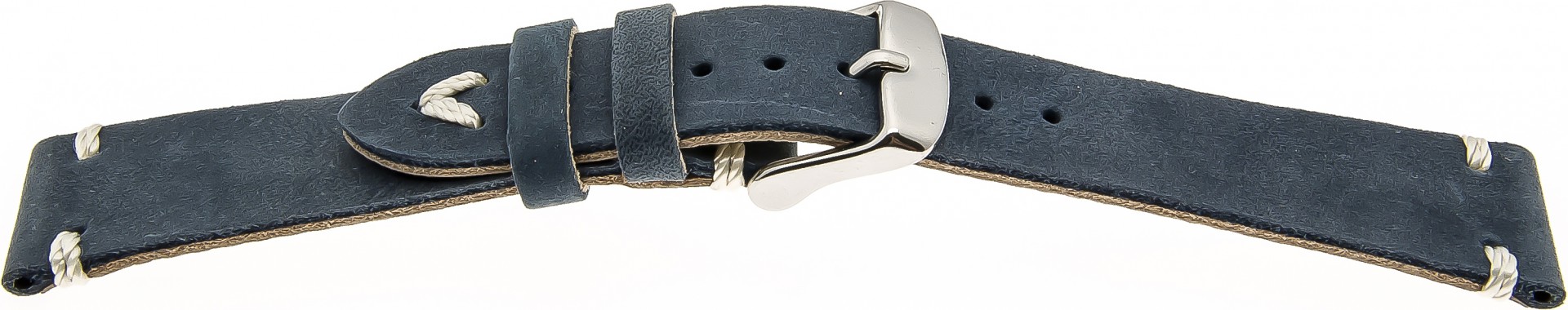   Uhrenarmband V-Band Dornschließe - Leder, extra stark, Leder, glatt - dunkelblau mit weißer Naht 