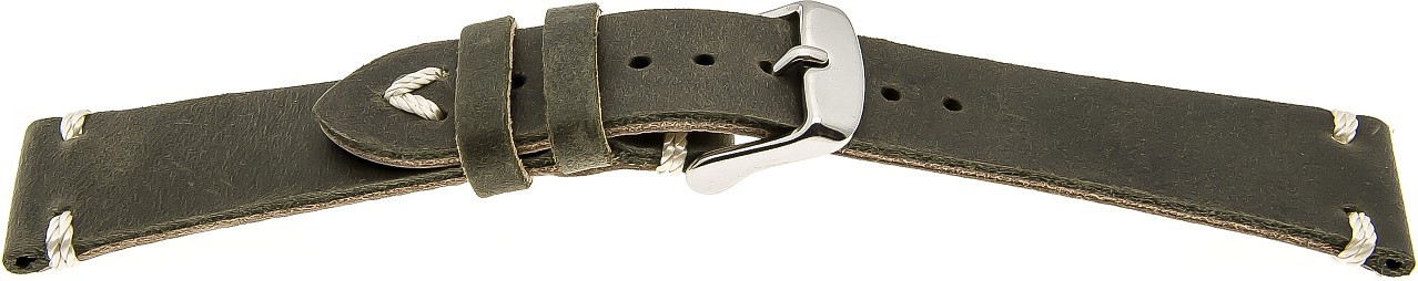   Uhrenarmband V-Band Dornschließe - Leder, extra stark, Leder, glatt - dunkelgrün mit weißer Naht 