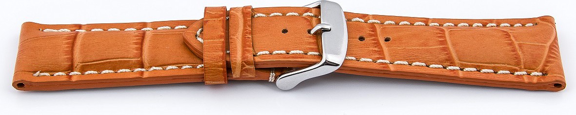   Uhrenarmband Kroko Look 17J Dornschließe - Leder, geprägt, XS-Größen - Orange mit weißer Naht 