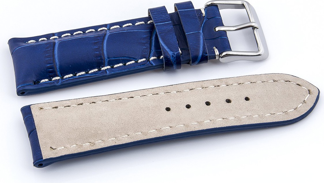   Uhrenarmband Kroko Look 17J Dornschließe - Leder, geprägt, XS-Größen - blau 