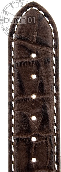   Uhrenarmband Kroko Look DP Faltschließe - Leder, geprägt - dunkelbraun mit weißer Naht 