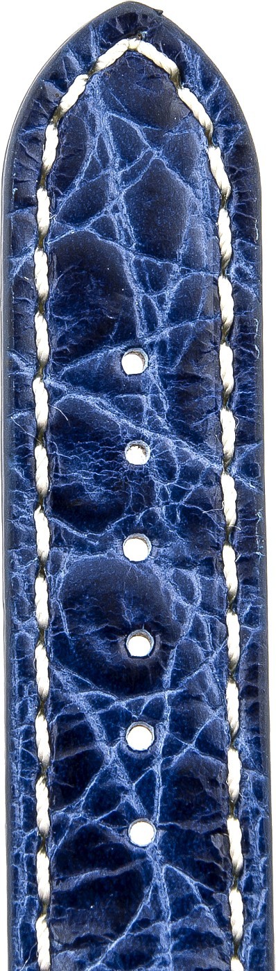   Uhrenarmband African 17J Faltschließe - Leder, geprägt - blau mit weißer Naht 