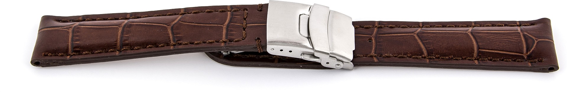   Uhrenarmband Kroko-Look 17J Faltschließe - Leder, geprägt - dunkelbraun mit brauner Naht 