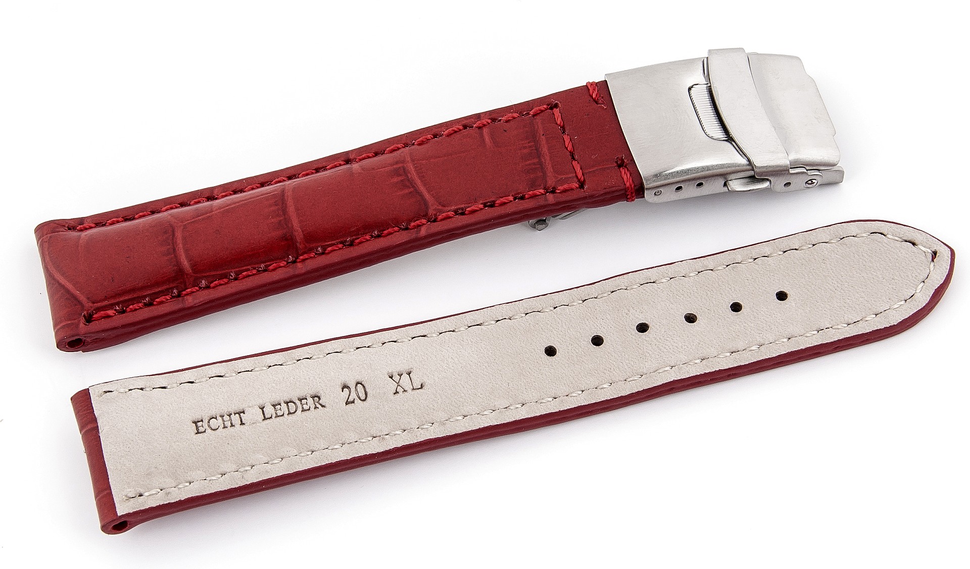   Uhrenarmband Kroko-Look 17J Faltschließe - Leder, geprägt - rot 