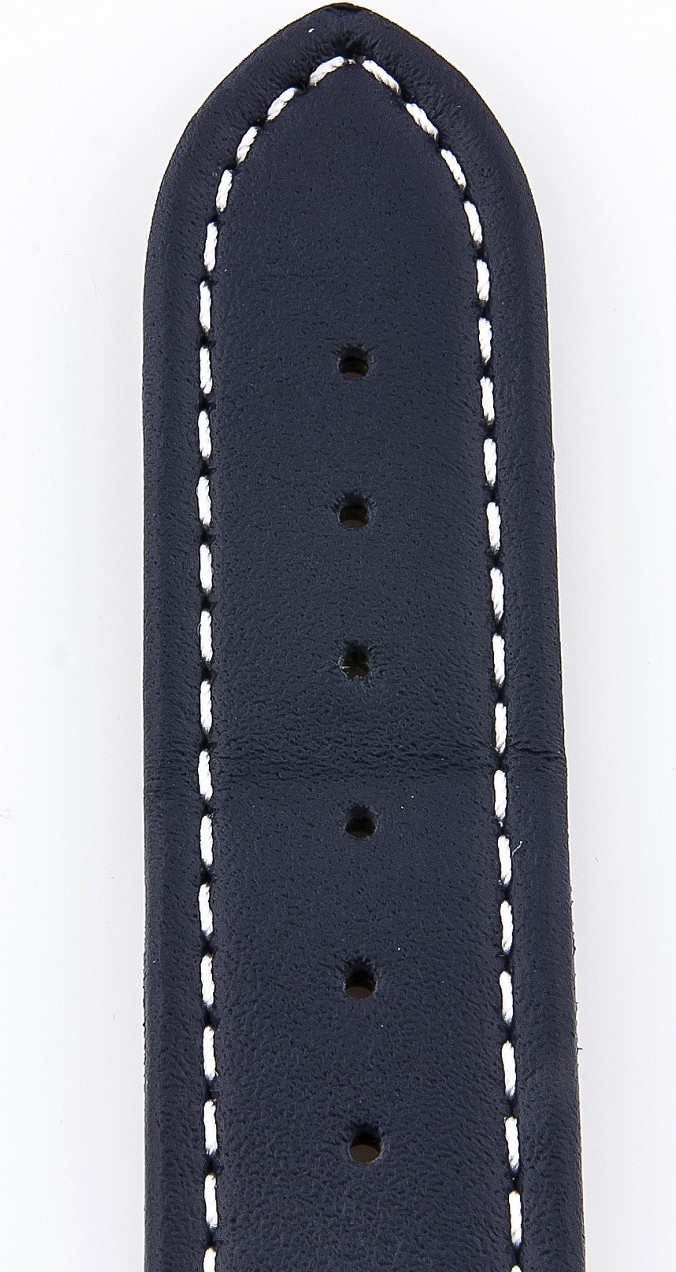   Uhrenarmband Faltschließe - Leder, glatt - dunkelblau mit weißer Naht 