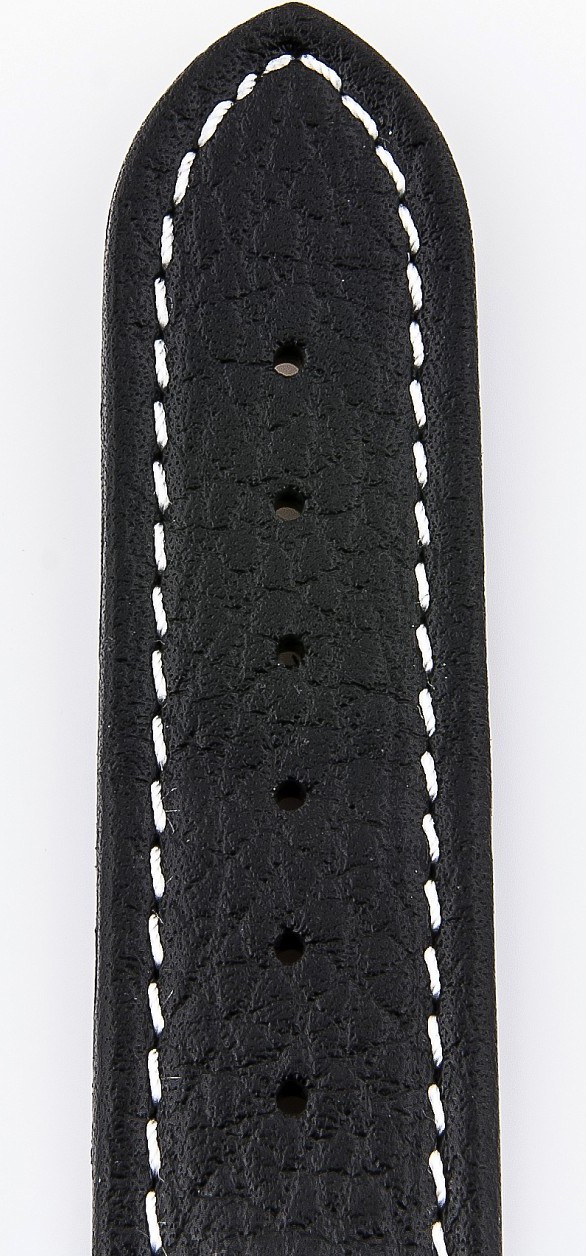   Uhrenarmband Eptide Faltschließe - Leder, genarbt - schwarz mit weißer Naht 