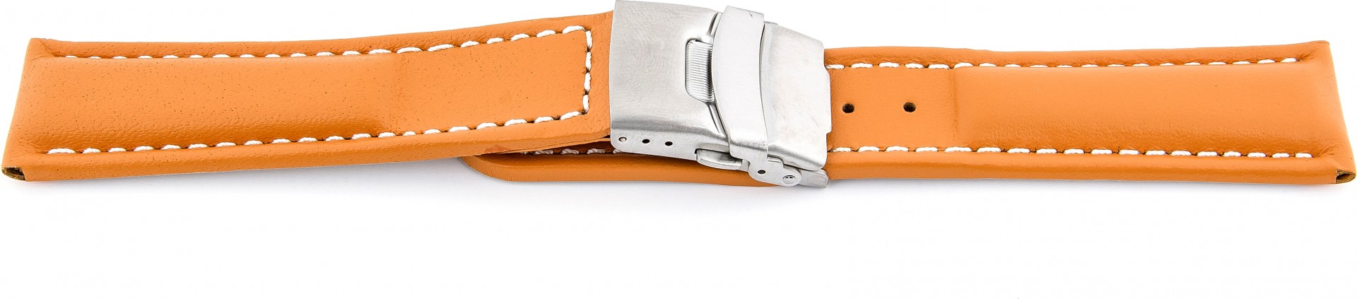   Uhrenarmband Faltschließe - Leder, glatt - Orange mit weißer Naht 