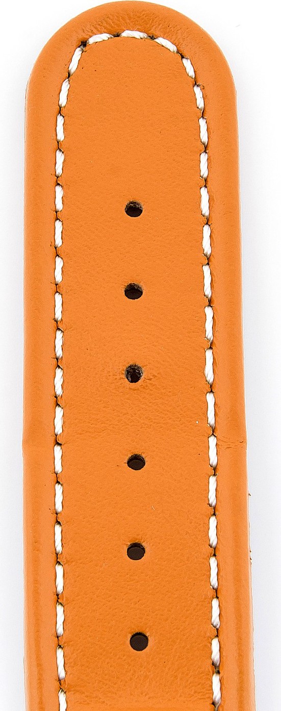   Uhrenarmband Faltschließe - Leder, glatt - Orange mit weißer Naht 