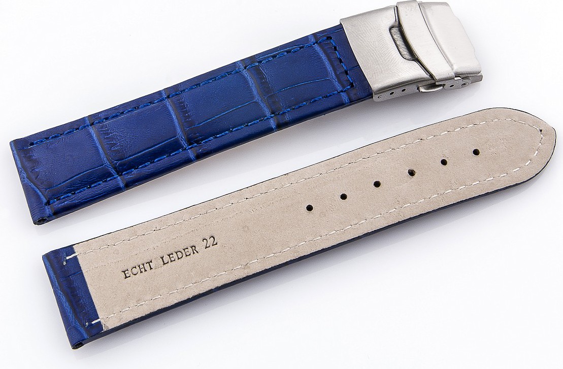   Uhrenarmband Kroko-Look Faltschließe - Leder, geprägt - blau 