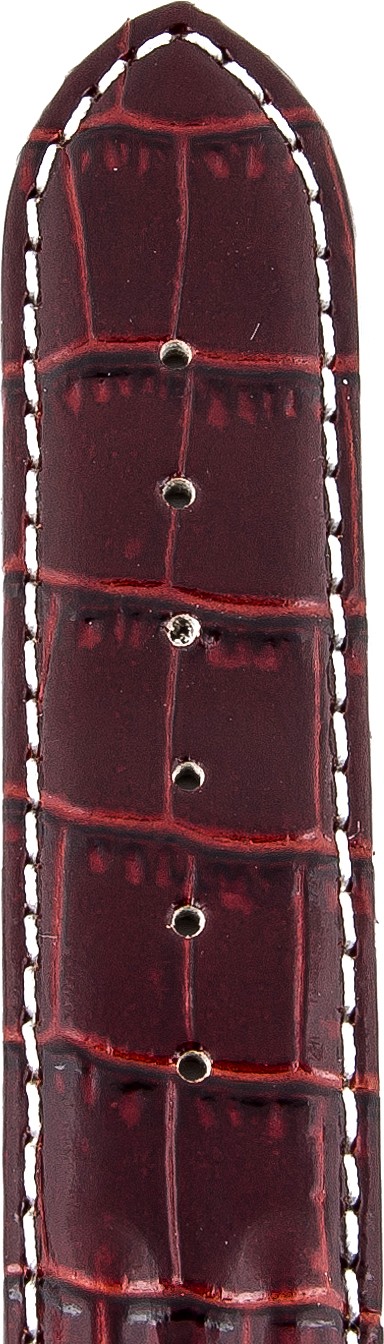   Uhrenarmband Kroko DP Faltschließe - Leder, geprägt - weinrot mit weißer Naht 