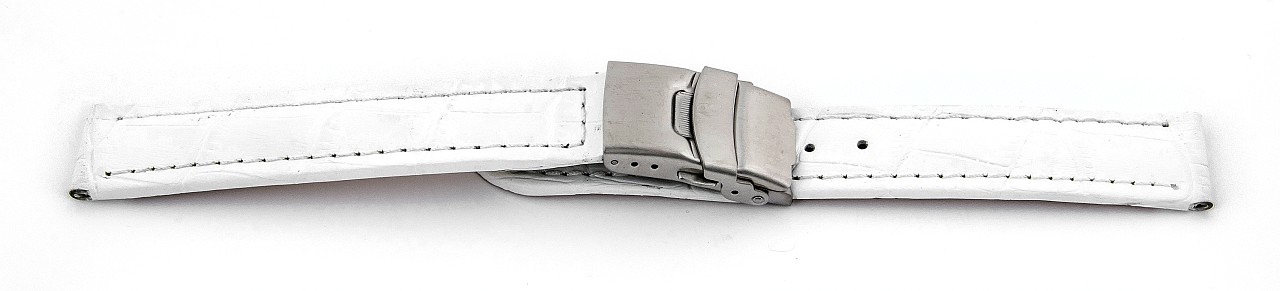   Uhrenarmband Kroko-Look Faltschließe - Leder, geprägt - weiß 