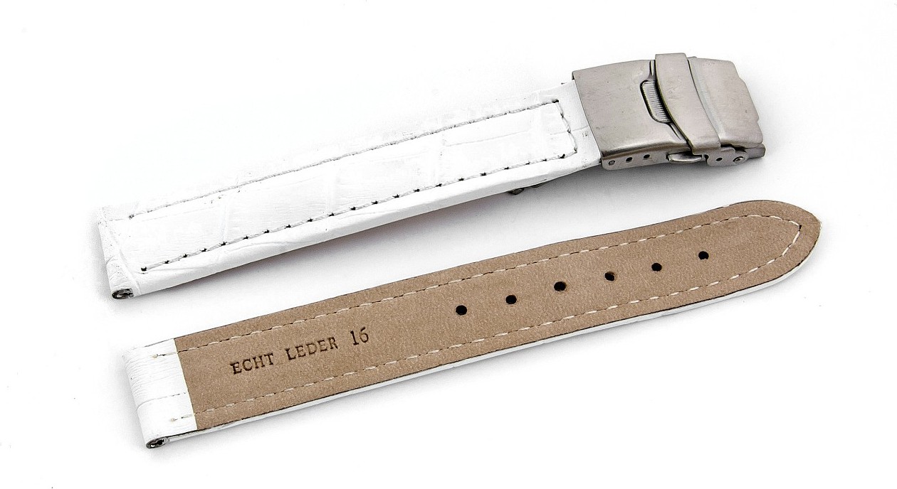   Uhrenarmband Kroko-Look Faltschließe - Leder, geprägt - weiß 