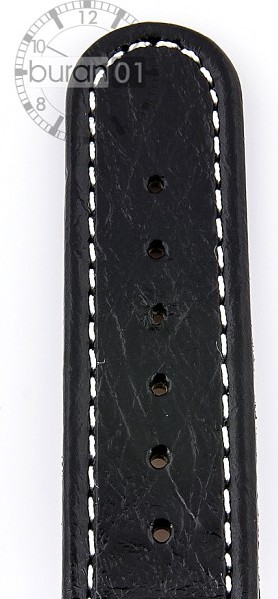   Uhrenarmband Bark Faltschließe - Leder, geprägt - schwarz mit weißer Naht 