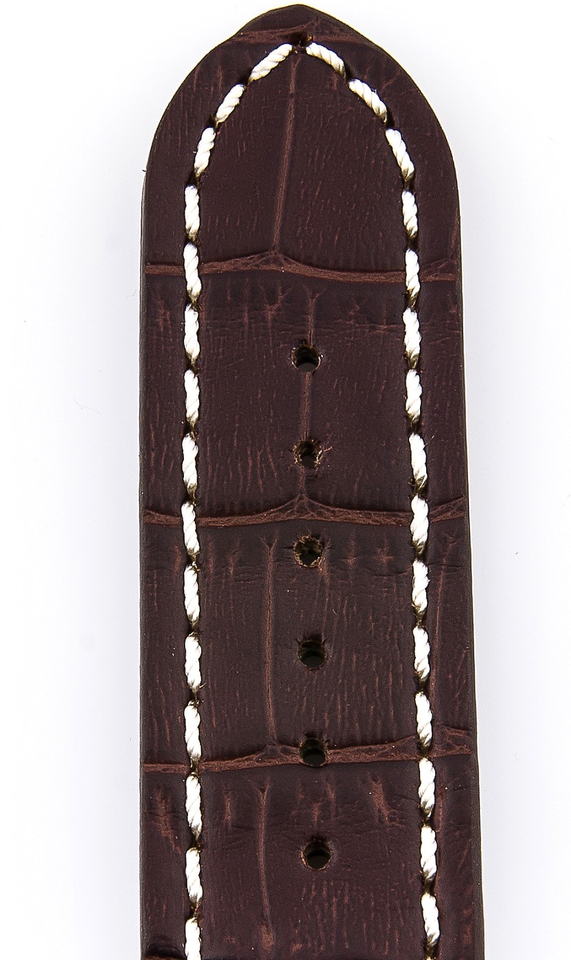   Uhrenarmband Kroko-Look 17J Faltschließe - Leder, geprägt - dunkelbraun mit weißer Naht 