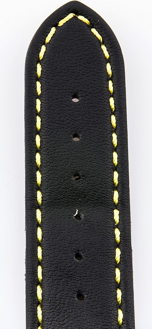   Uhrenarmband Faltschließe - Leder, glatt - schwarz mit gelber Naht 
