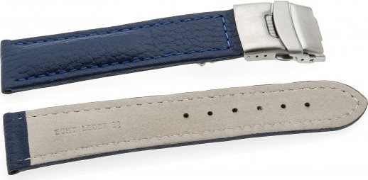   Uhrenarmband Eptide Faltschließe - Leder, genarbt - blau 