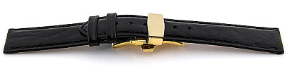   Uhrenarmband Leder, geprägt schwarz mit Butterfly-Schließe 