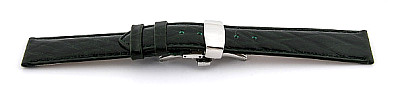   Uhrenarmband Leder, geprägt dunkelgrün mit Butterfly-Schließe, Naht grün 