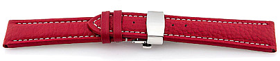   Uhrenarmband Eptide Butterfly-Schließe - Leder, genarbt - rot mit weißer Naht 