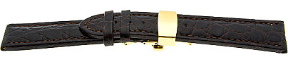   Uhrenarmband Leder, geprägt dunkelbraun mit Butterfly-Schließe 
