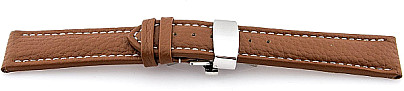   Uhrenarmband Eptide Butterfly-Schließe - Leder, genarbt - hellbraun mit weißer Naht 