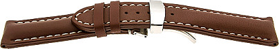   Uhrenarmband Glatt 17J Kippfaltschließe - Extra gepolstert, Leder, glatt - rotbraun mit weißer Naht 