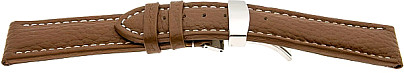   Uhrenarmband Eptide Kippfaltschließe - Leder, genarbt - hellbraun mit weißer Naht 