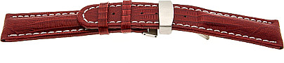   Uhrenarmband Texas Kippfaltschließe - Leder, geprägt - rot mit weißer Naht 