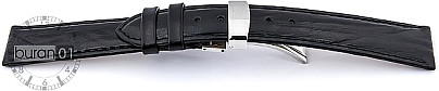   Uhrenarmband Leder, glatt schwarz mit Kippfaltschließe 