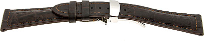   Uhrenarmband Kroko Look 71C Kippfaltschließe - Leder, geprägt - dunkelbraun mit brauner Naht 