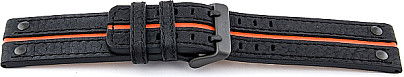  Uhrenarmband Leder schwarz/orange mit Dornschließe, Naht schwarz 