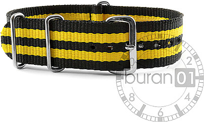   Uhrenarmband - Dorn - Nylon Militär - schwarz-gelb gestreift 