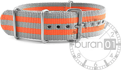   Uhrenarmband - Dorn - Nylon Militär - grau-orange gestreift 