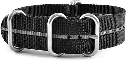  Zulu Uhrband - Nylon Militär ZULU- schwarz mit grauen streifen 